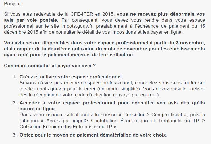mail concernant la cfe pour 2015